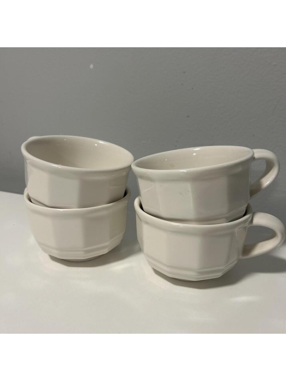Lot of 4 Pfaltzgraff Heritage White Flat Coffee Mugs Tea/ SM Soup Cups Vintage